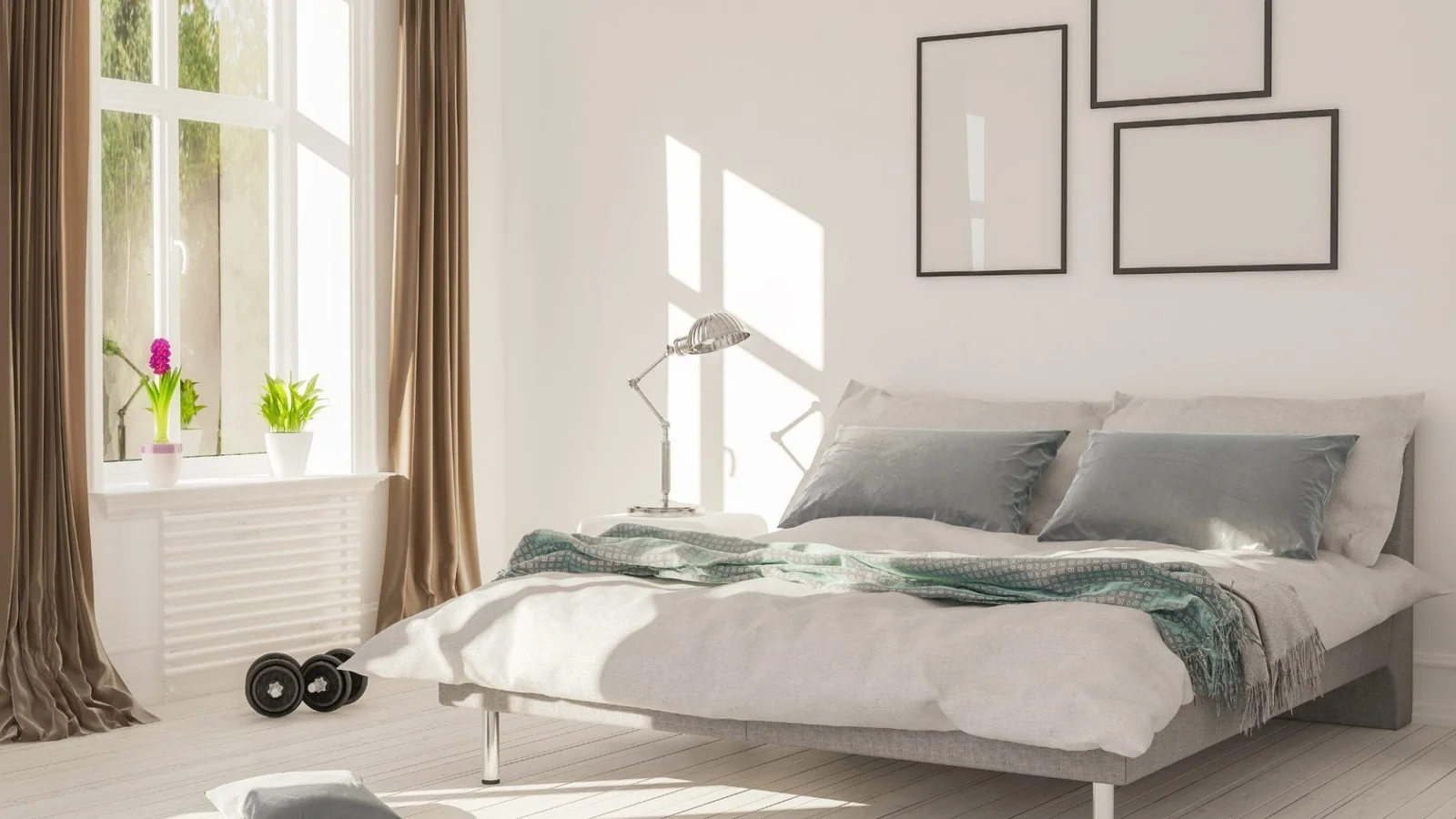 Wrapped bed frame pieces prepared for a careful move through a home